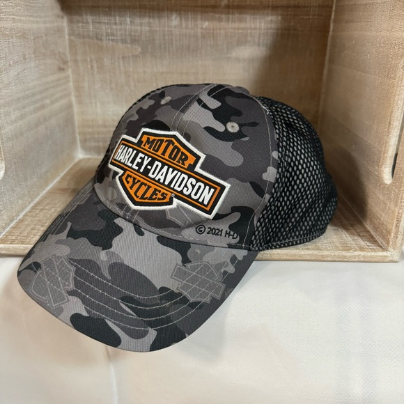 Harley-Davidson Baseball Cap Youth 4-14 Gray Camo Mesh Motorcycle Classic Logo - Picture 3 of 11